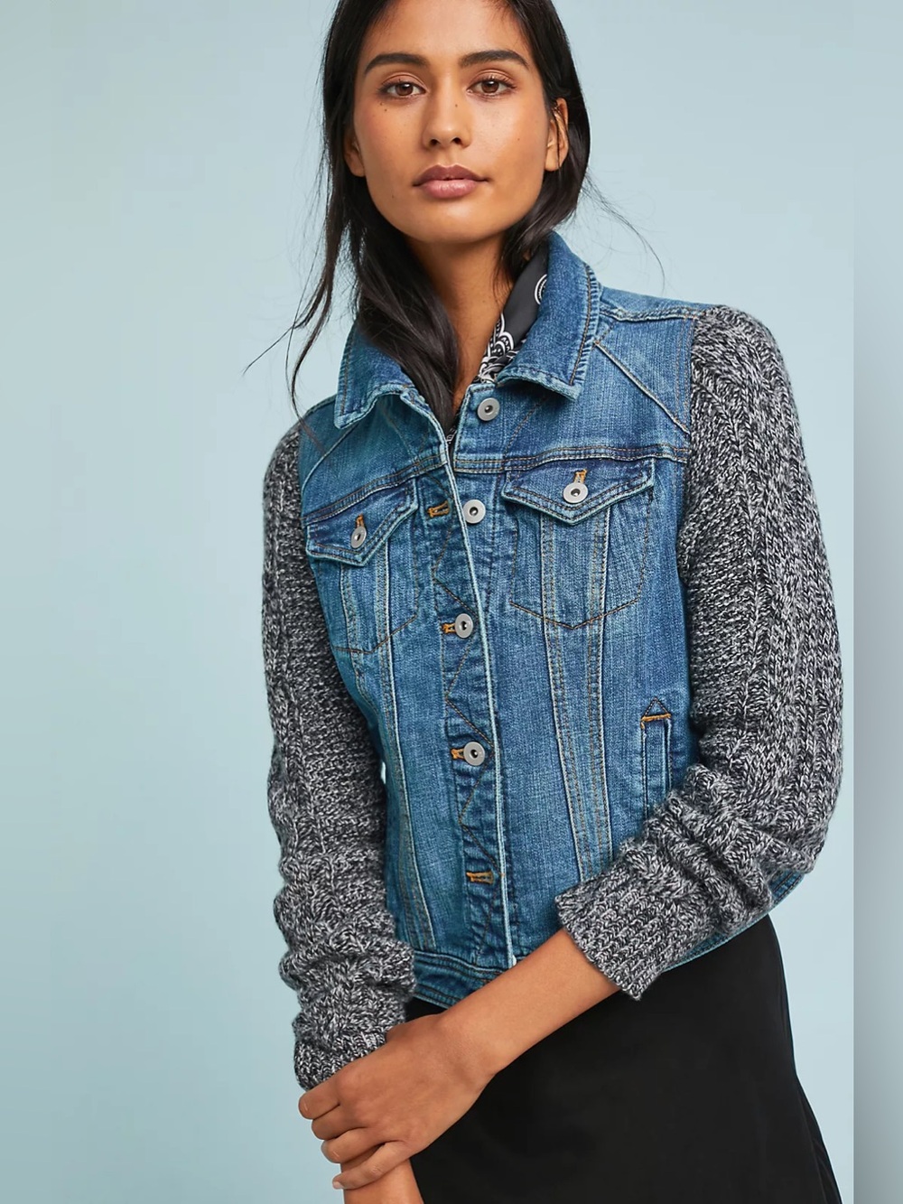 Pilcro Anthropologie Sweater-Sleeved Denim Jacket